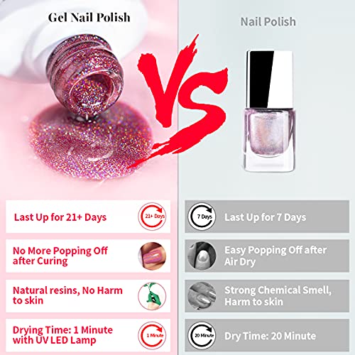 RARJSM Holographic Nail Polish Neon Hot Pink Gel Nail Polish - Product Imagery