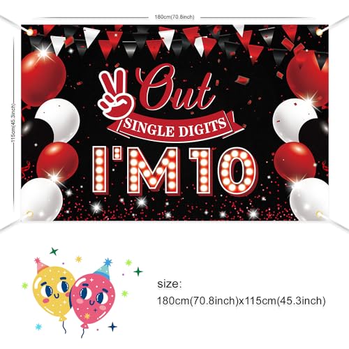 JOYKY Out Single Digits I’m 10 Banner, Red Black Happy 10th - Product Imagery