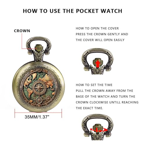 Vintage Mini Pocket Watch for Women Men Graphic Glass Dome - Product Imagery