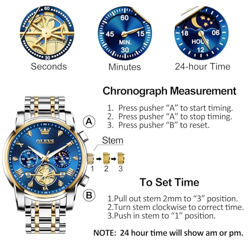 OLEVS Men's Stainless Steel Chronograph Watch, Large Face Easy - Product Imagery