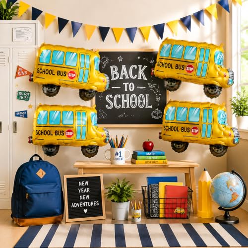 School Bus Balloons, 4 PCS Back to School Balloons with Large - Product Imagery