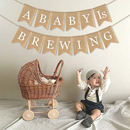 SWYOUN Burlap A Baby is Brewing Banner Baby Shower Party Garland - Product Imagery