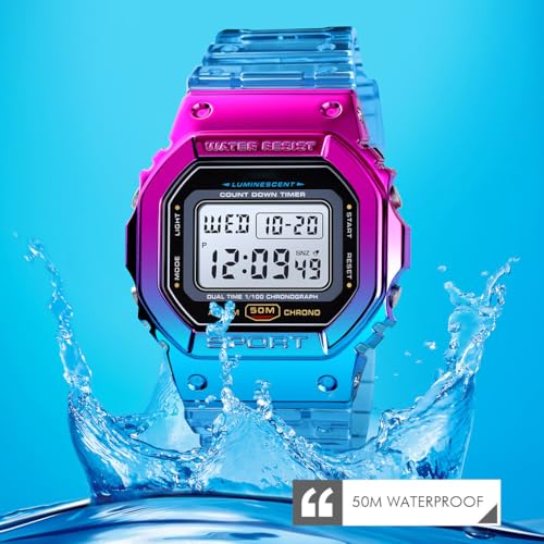 Gosasa Unisex Square Transparent Digital Watch with Chronograph - Product Imagery
