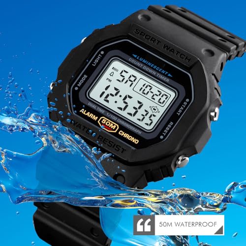 PASOY Digital Watch for Men and Women, Dual Time, 50M Water - Product Imagery