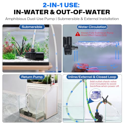 hygger Adjustable Submersible Pump, Ultra Quiet Aquarium Water - Product Imagery