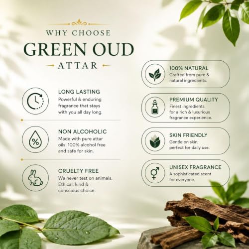 Solavea Green Oud Attar Perfume Oil for Men & Women | Premium - Product Imagery