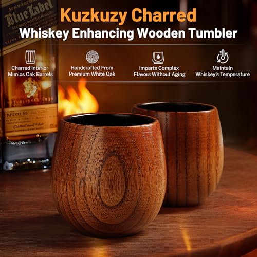 Charred Wooden Whiskey Tumbler – Bourbon Glass for Men | Unique - Product Imagery