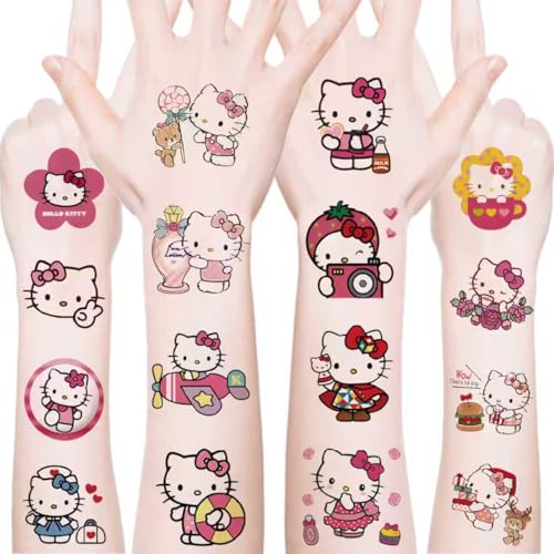 20PCS Kitty Cat Cartoon Temporary Tattoos Hello Cat Birthday - Product Imagery
