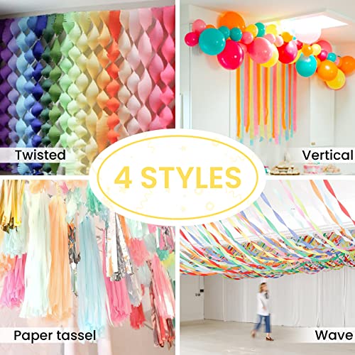 PartyWoo Pastel Crepe Paper Streamers 6 Rolls 492 FT Streamers - Product Imagery