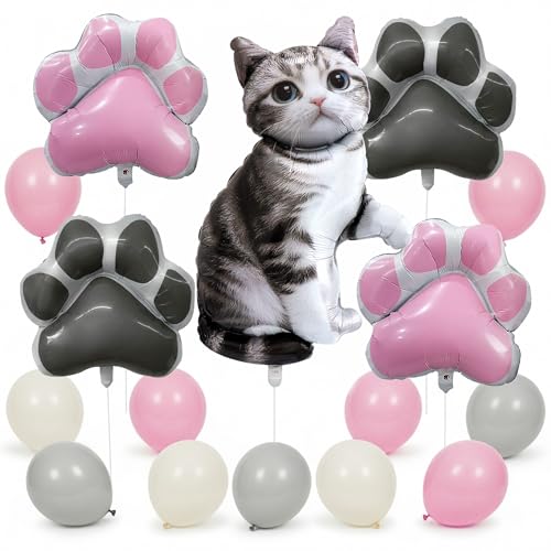 18PCS Gray Tabby Cat Balloon Set – Giant Kitten Foil Balloon, - Product Imagery