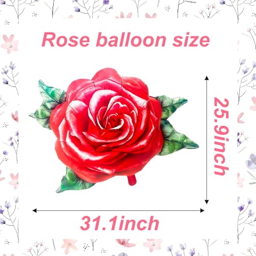 2 Pcs Red Rose Balloons, 31 Inch Realistic 3D Rose Flower - Product Imagery