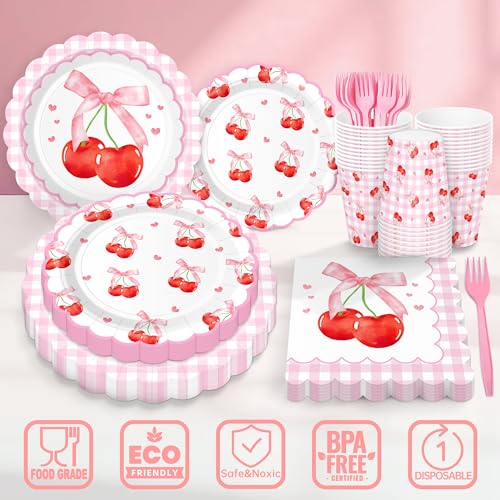 250 PCS Cherry Party Supplies, Service for 50, Cherry Birthday - Product Imagery