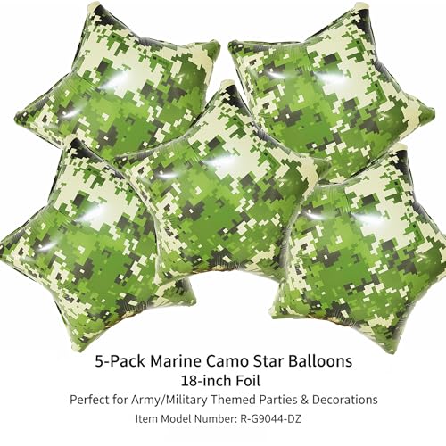 5-Pack 18 Inch Digital Camo Star Foil Balloons - Tactical Green - Product Imagery