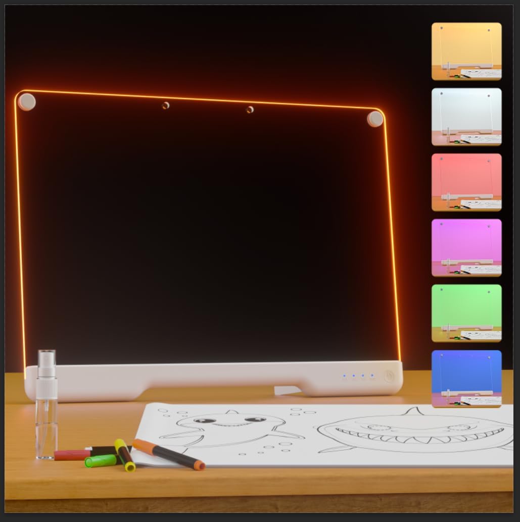 Portable LED note board by Bailkind with colorful lights, 16-inch size, rechargeable, featuring 7 light effects and doodle glow functionality.