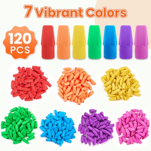 Sooez Erasers, 120 Pack Pencil Top Erasers, Cap Eraser Toppers - Product Imagery