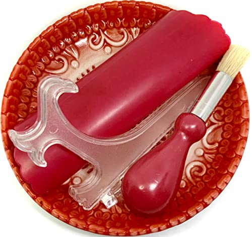 Premium Ceramic Garlic Grater Plate Set - Red Embossed - Product Imagery