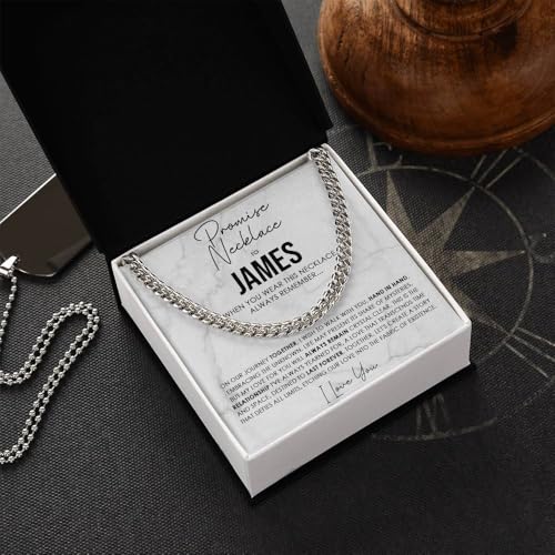 VIRAGIL Personalized Promise Cuban Chain Necklace for Him, - Product Imagery