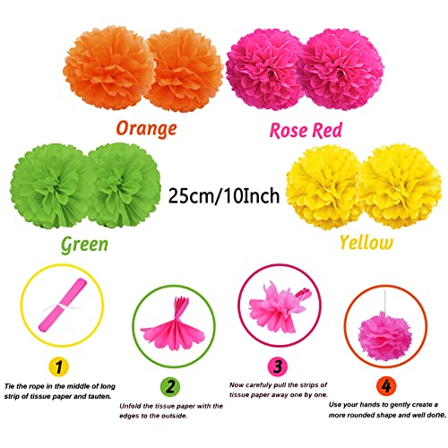 Party Decorations, 41 Pcs Multicoloured Papar Fans Pompoms - Product Imagery