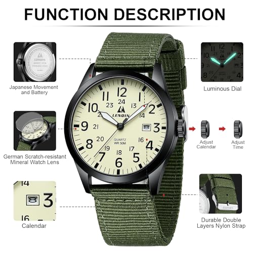 LN LENQIN Mens Watches Military Sport Analog Quartz Watch for Men - Product Imagery