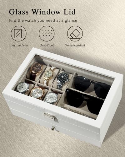 GUKA Watch box, 6 Slot Watch Case, 3 Slot Sunglass Organizer, - Product Imagery
