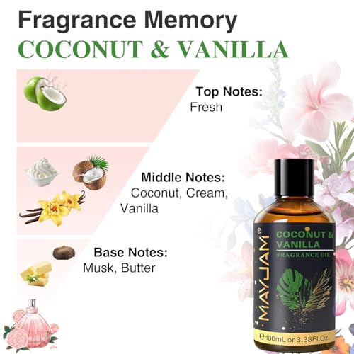 MAYJAM Coconut & Vanilla Fragrance Oil for Diffusers, - Product Imagery