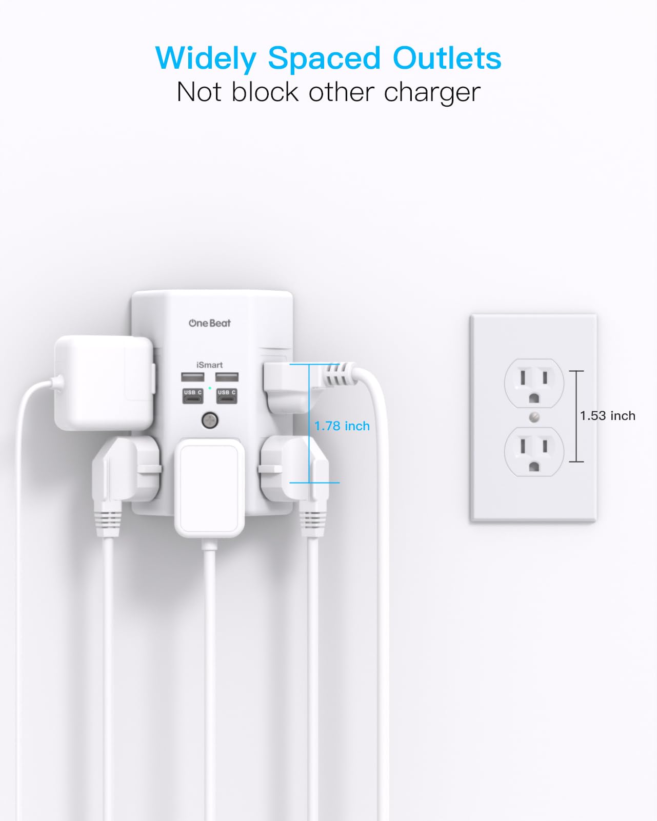 One Beat Surge Protector Wall Outlet Extender,3-Sided Outlet Splitter 1680J - One Beat Official Product View 7