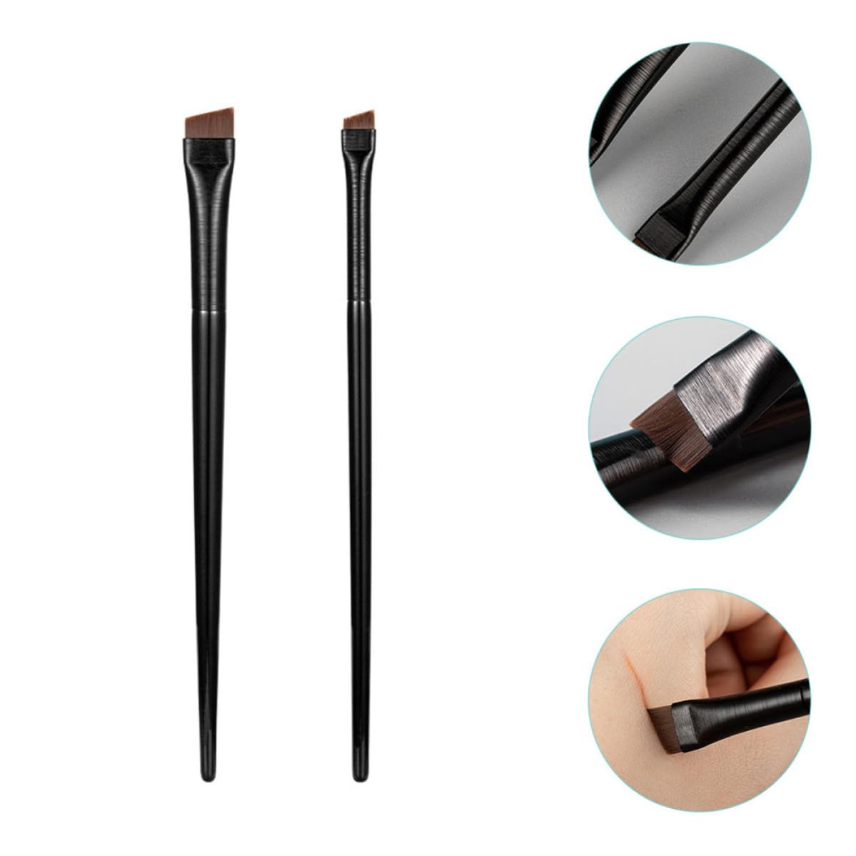 3 Sets Ultra Fine Black Wood Flat Angled Eyeliner Brush Set