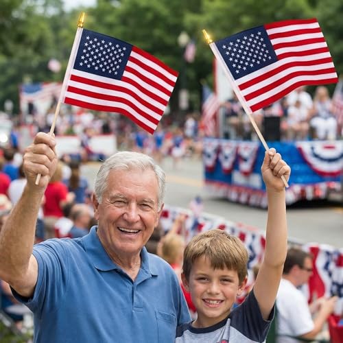 30 Packs 8x12 Inch Small American Flags on Stick, USA Wood Stick - Product Imagery