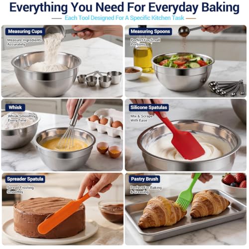 WEPSEN Mixing Bowls with Lid Set, 25PCS Kitchen Utensils Metal - Product Imagery