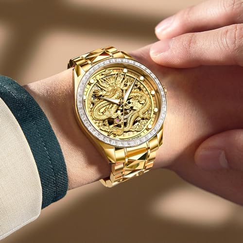OUPINKE Dragon Skeleton Men's Wrist Watches Luxury Dress - Product Imagery