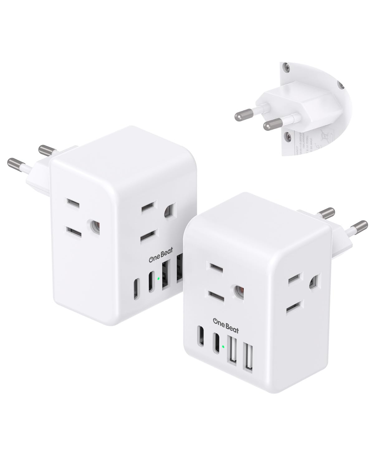 2-Pack European Travel Plug Adapter 7-in-1 USB-C Type C