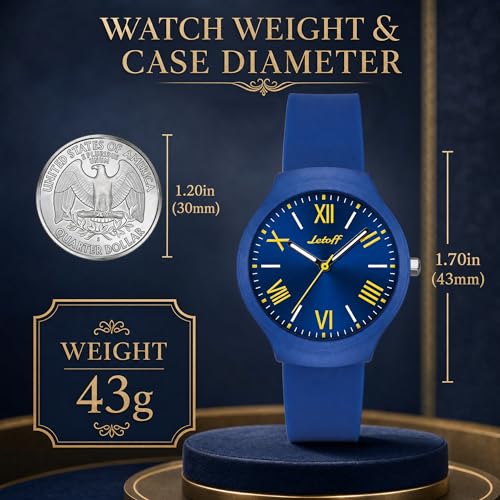 Letoff Blue Silicone Watch for Women/Men, Yellow Roman Numeral - Product Imagery