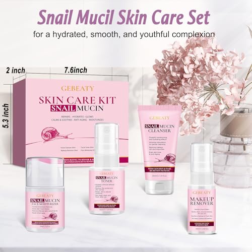 Snail Mucin Skincare Set, 4 Step Routine for Hydrated & - Product Imagery