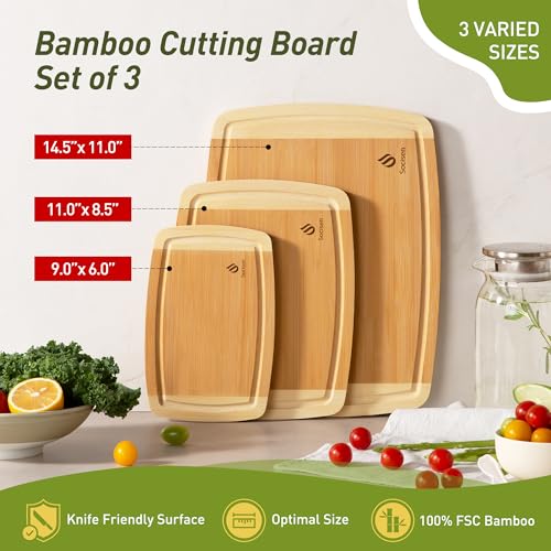 Bamboo Cutting Board Set Non Slip Feet Over Sink Tablas Para - Product Imagery