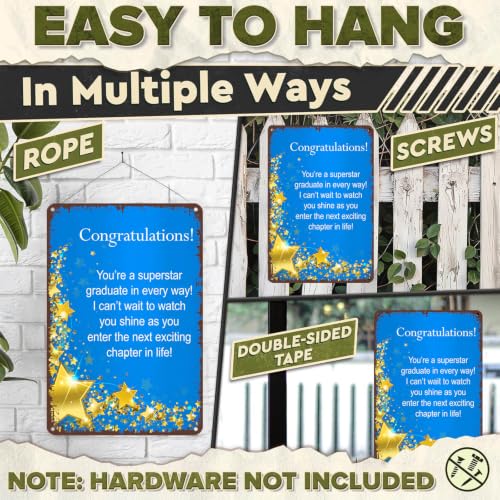 8x12 Inch Aluminum Graduation Congratulations Sign, Blue Gold - Product Imagery
