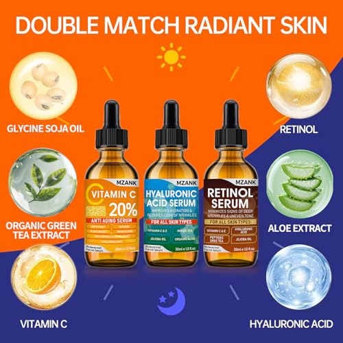 3 Pack Face Serum Skin Care Set-Includes Vitamin C, Hyaluronic - Product Imagery