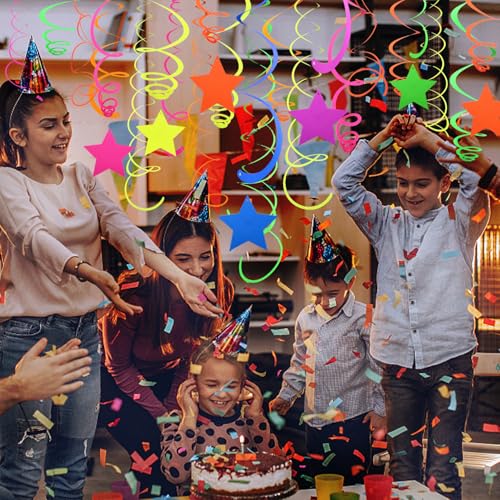 56 Pieces UV Hanging Swirls Decorations Paper Neon Streamer for - Product Imagery