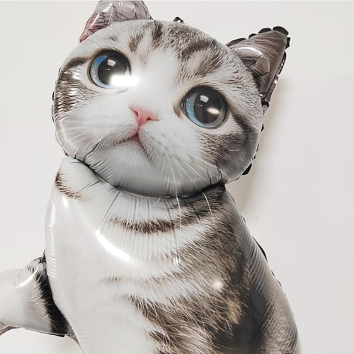 18PCS Gray Tabby Cat Balloon Set – Giant Kitten Foil Balloon, - Product Imagery