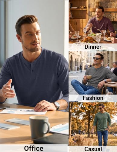 COOFANDY Men's Henley T-Shirts Long Sleeve Casual Cotton - Product Imagery