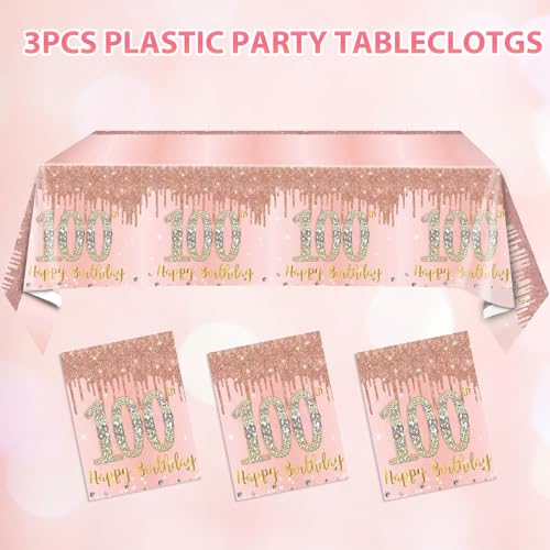 3 Pack 100th Birthday Decorations Rose Gold 100 Years Old - Product Imagery