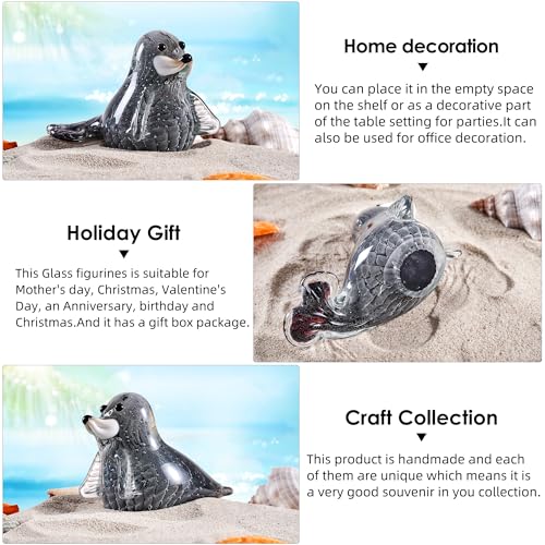 EUSTUMA Hand Blown Glass Seal Figurine,Sea Animal for Fish Tank - Product Imagery