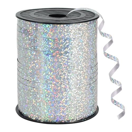 500 Yards Silver Ribbon Curling Crimped, Balloon String Shiny - Product Imagery