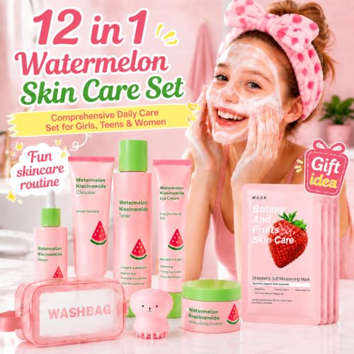 Watermelon Skin Care Set for Teens Girls Women, Gentle Facial - Product Imagery