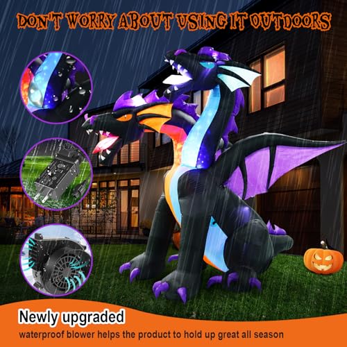 7FT Tall Halloween Inflatables Dragon with 2 Heads, Fire and Ice - Product Imagery
