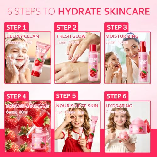 Strawberry VC Skin Care Set,Routine Spa Gift Set for Teen & Kid - Product Imagery