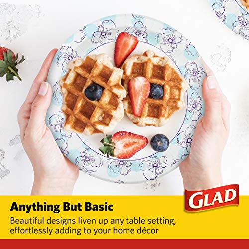 Glad Round Paper Plates, Blue Flower Design, 10 Inch, 50 Count - Product Imagery