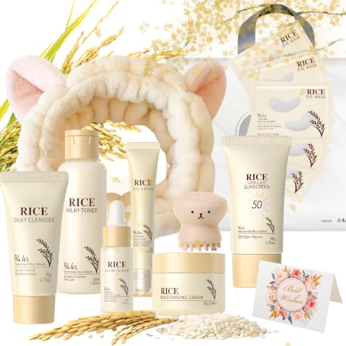15PC Luxury Rice Korean Skin Care Set Gift Kit for Women, Glass - Product Imagery