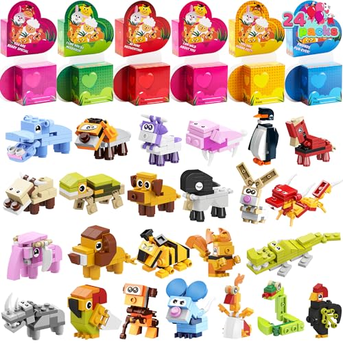 JOYIN 24 Packs Valentines Animal Building Blocks with Hearts - Product Imagery
