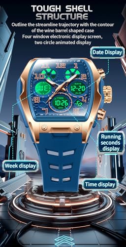 FANMIS Men Hollow Rectangle Analog Digital Sports Watch 50M - Product Imagery