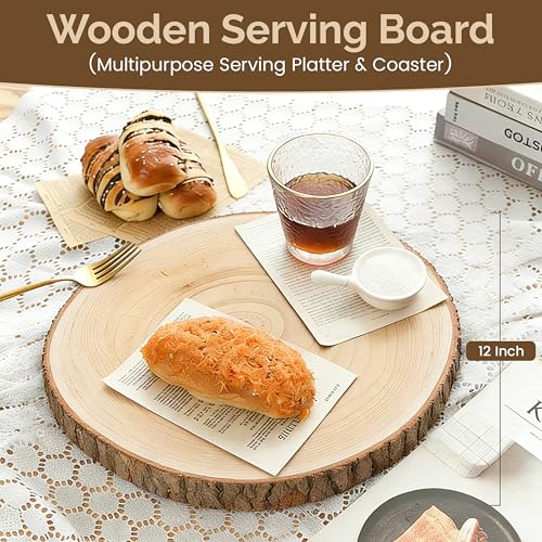 Vintiquewise Set of 4 Rustic Wood Slices Round Multi Purpose - Product Imagery